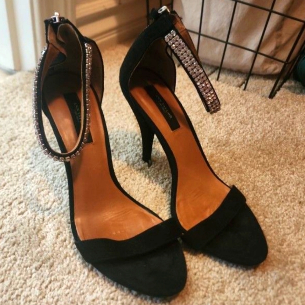 Diamond rhinestone suede heels